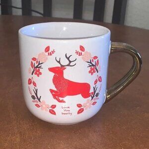 Threshold White Stoneware Mug With Red Deer & Gold Handle